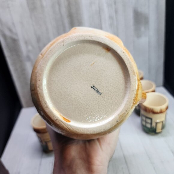 Vintage Japanese Thatched Cottage Ware Juice Pitcher & Cups Ceramics SET - Picture 6 of 10